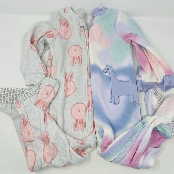 Carters Baby Girls Size 24 Months 2 Piece Fleece Footed Pajama Bunny Dinosaur - Picture 1 of 9